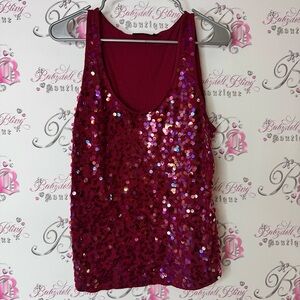 Apt. 9 Sparkling Red Sequin Tank Top embroidered sparkly glitter Y2K